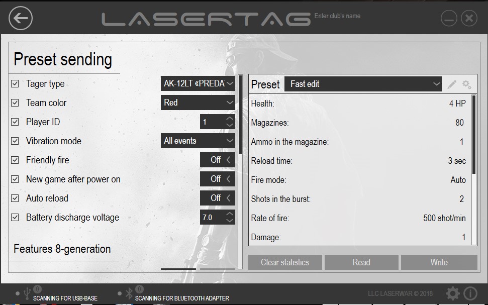 lasertag settings